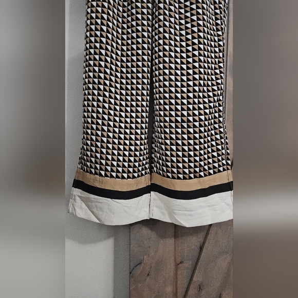 H&M Twill Satin Drawstring Wide Leg Patterened Trouser In Beige/black. Size SM - Picture 9 of 16